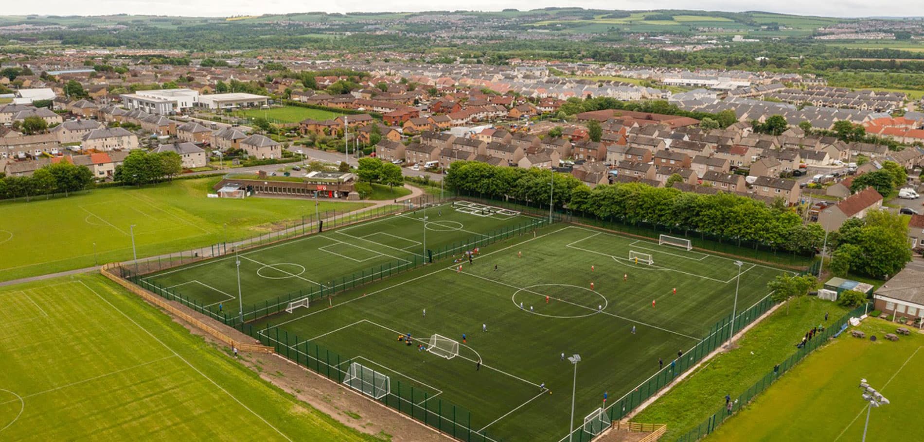 Aerial view of the football pitches at Bonnyrigg Rose's home facilities