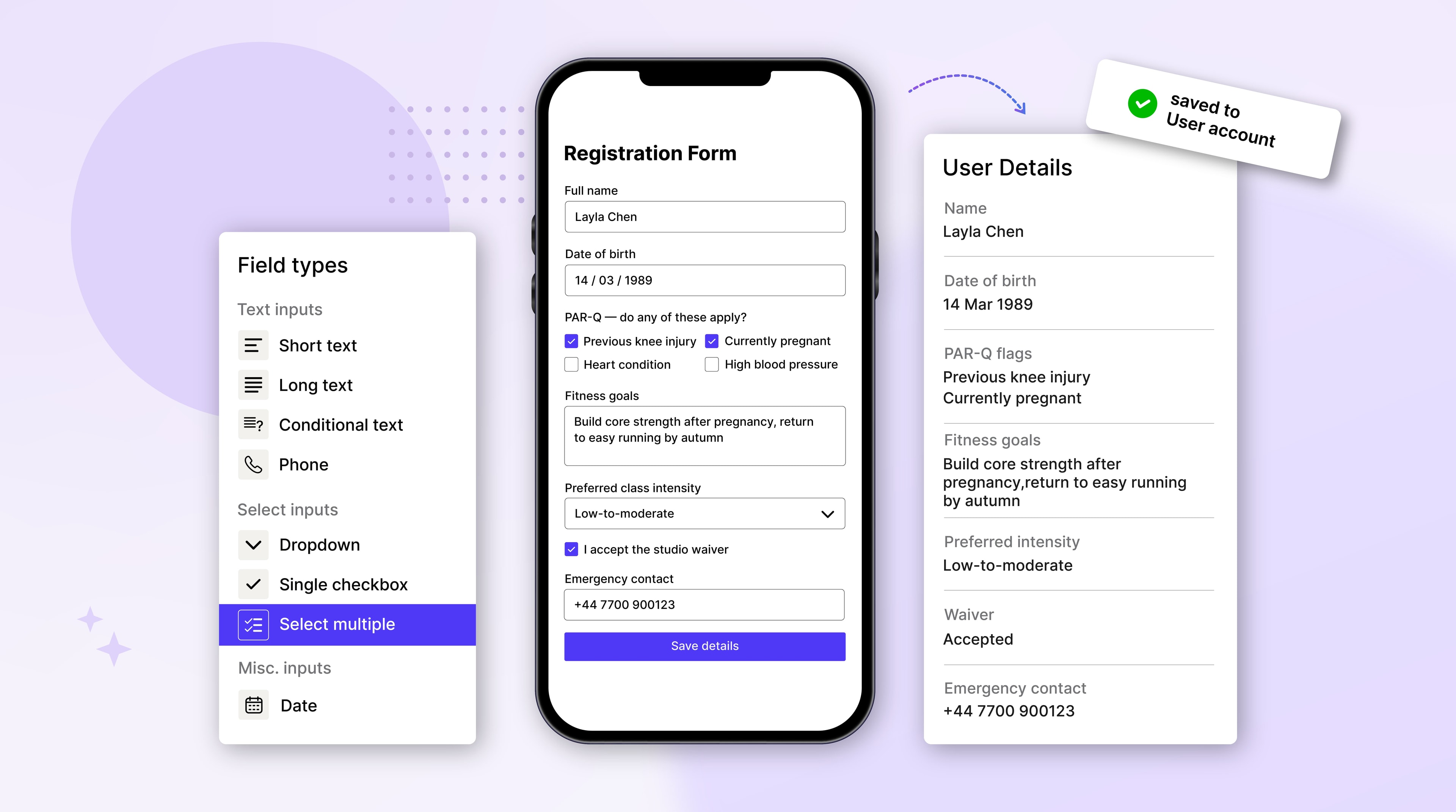 custom intake form collecting allergies, immunization records and authorized pickups