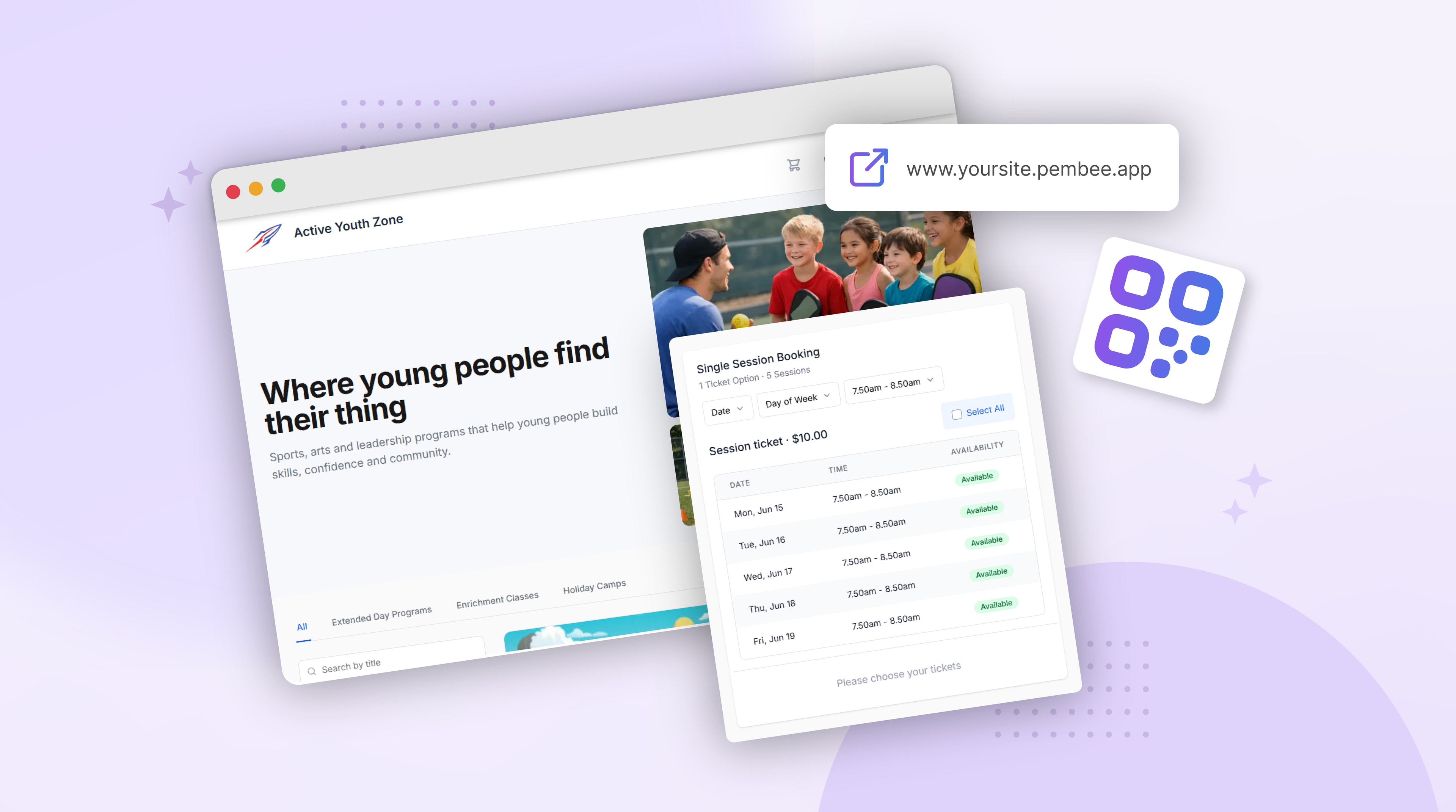 The customer-facing summer camp booking page