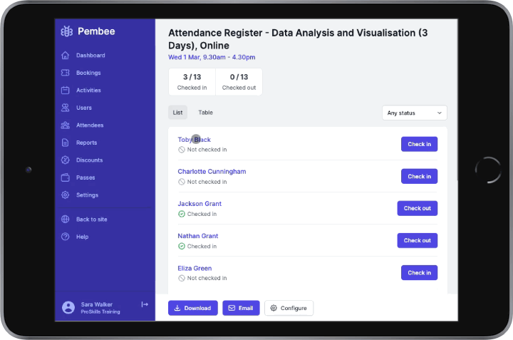 Paperless register and attendance tracking