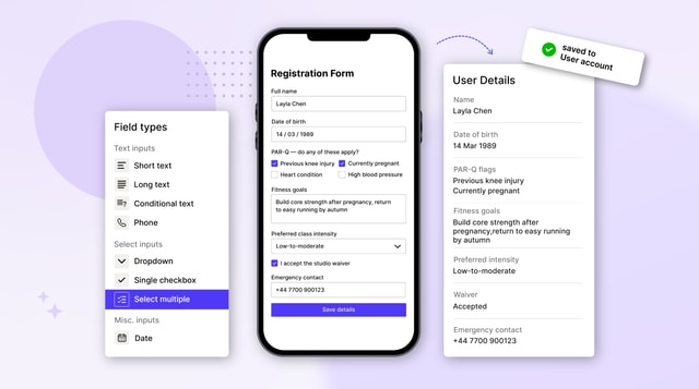 customer-facing attendee form collecting experience level and medical details