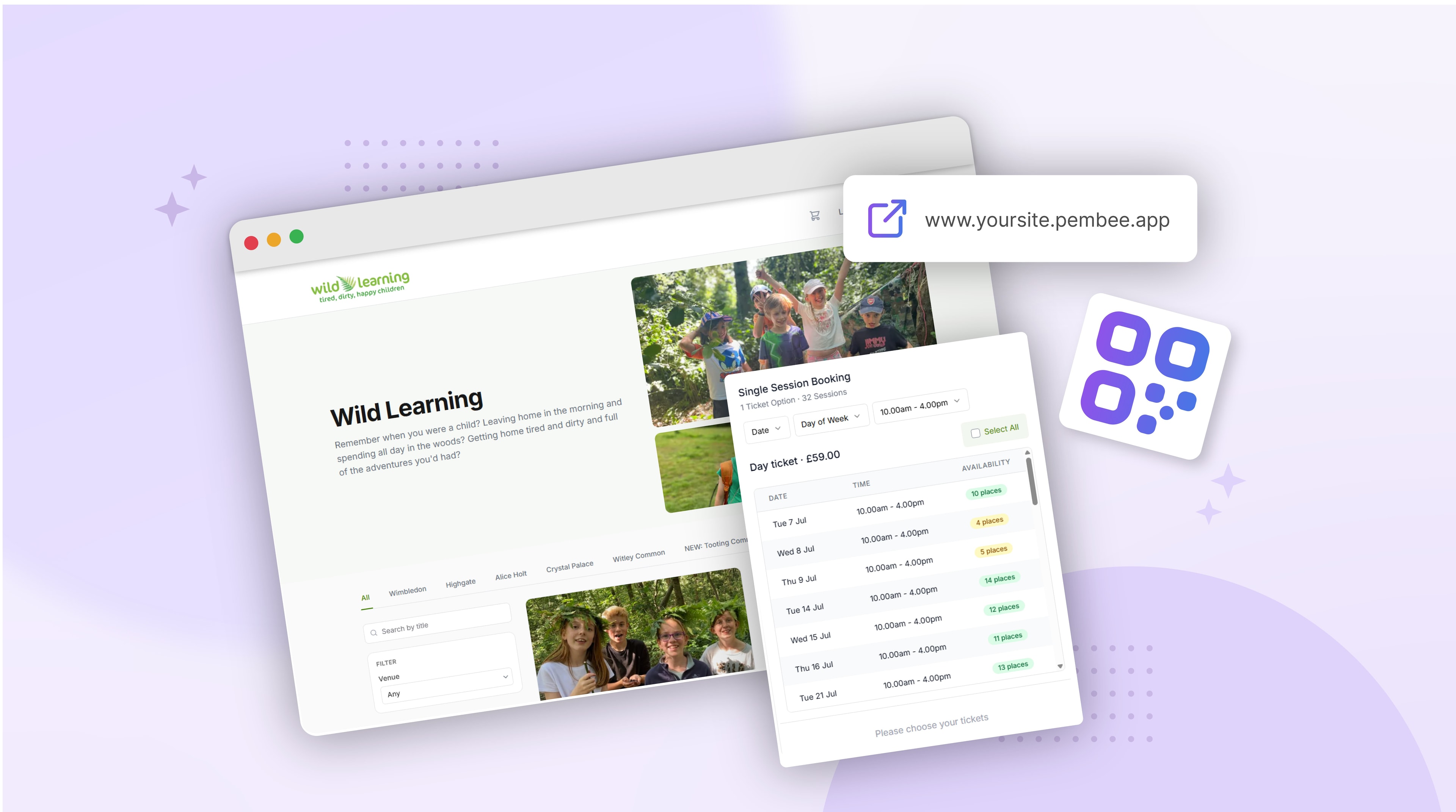 The customer-facing forest school booking page